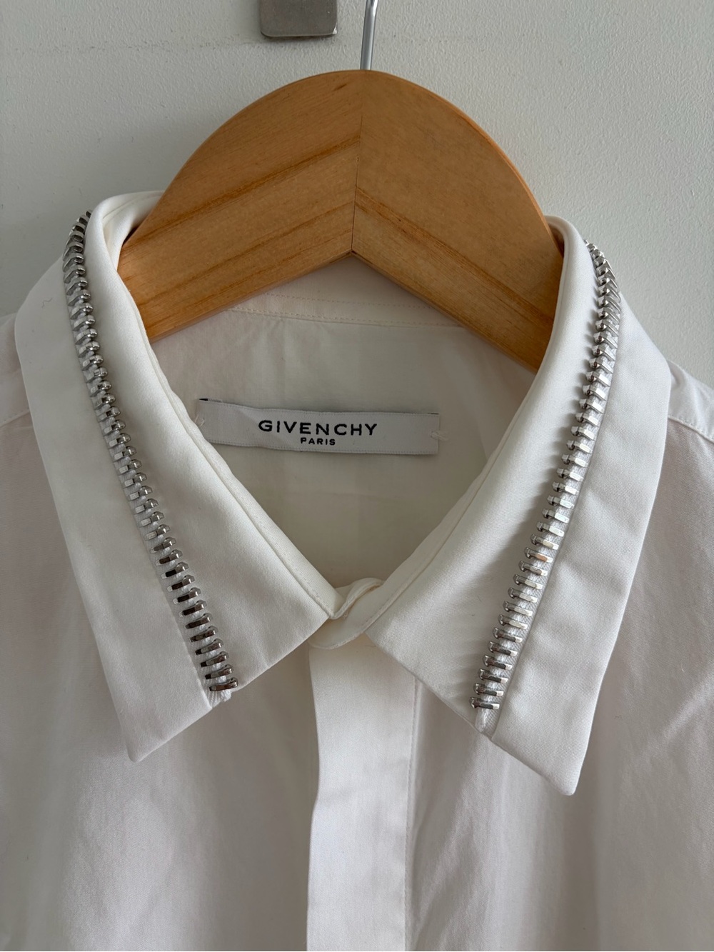 Givenchy White Dress Shirt with Silver Zip Collar